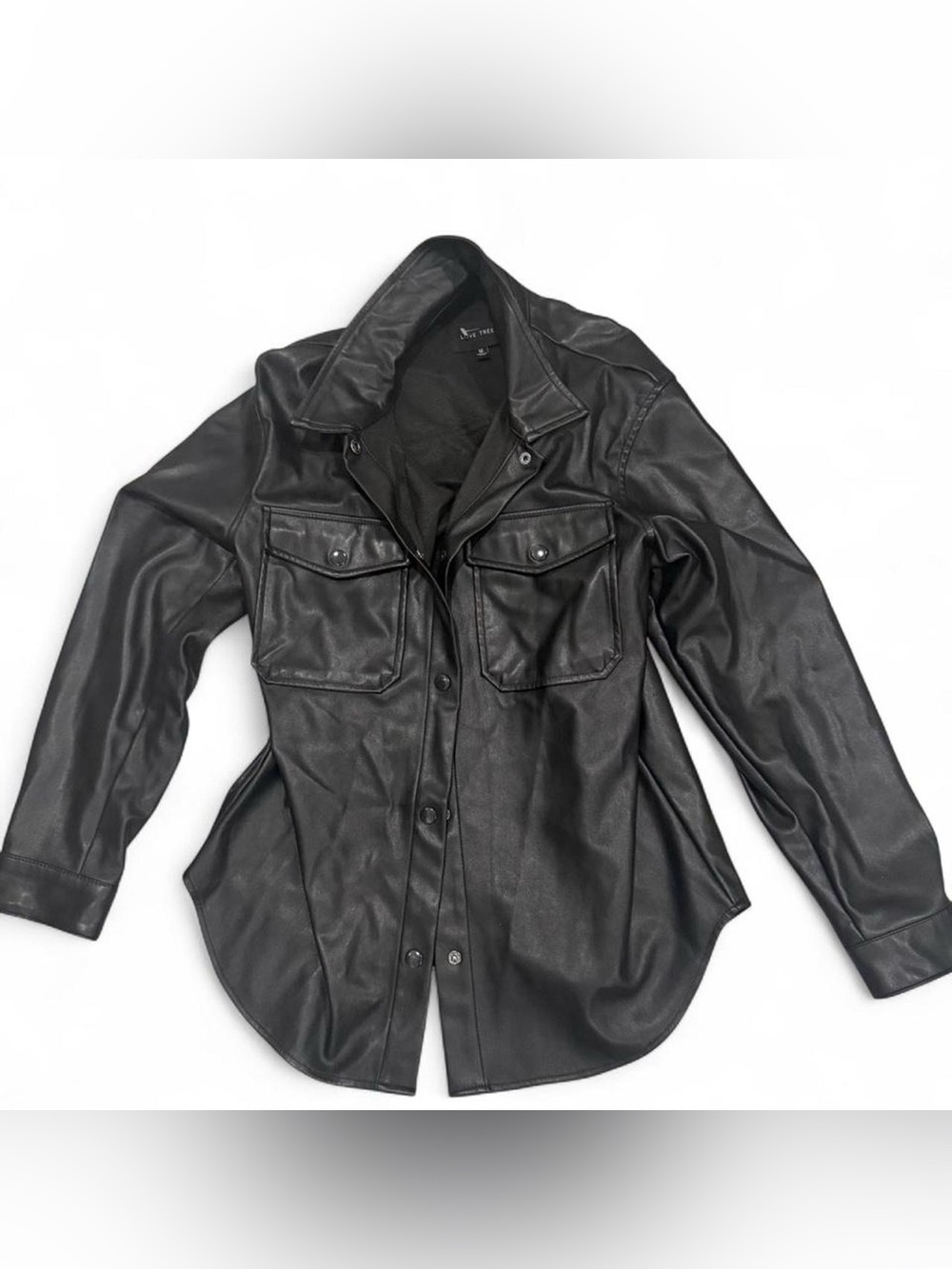 Women’s Black Faux Leather Shirt Jacket